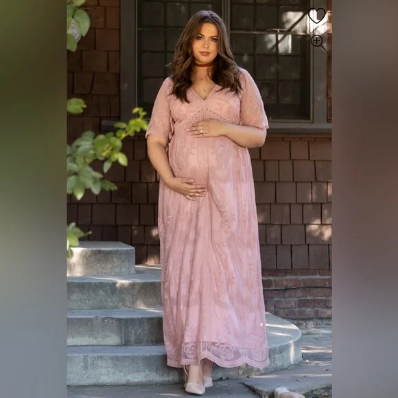 chinese dress ladies Aveny | Brown Crew-Neck Maternity Maxi Dress with Ruched-Detailing and Sash